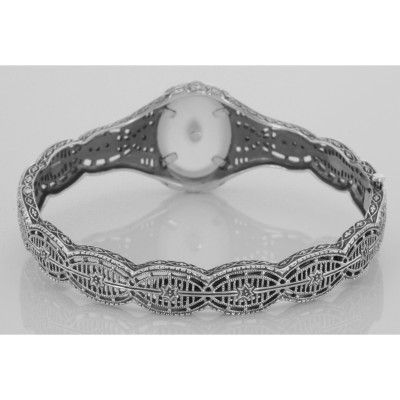 Art Deco Style Camphor Glass Crystal / Diamond Bangle Bracelet - Sterling Silver - FBB-7-CR