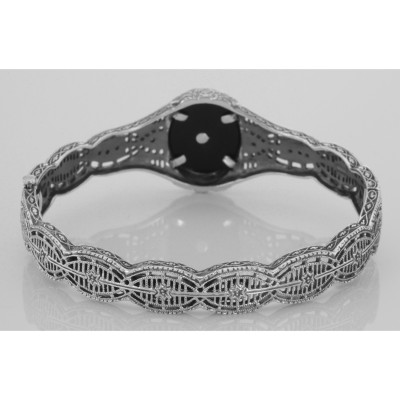 Victorian Style Filigree Black Onyx / Diamond Bangle Bracelet - Sterling Silver - FBB-7-O