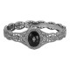 Victorian Style Filigree Black Onyx / Diamond Bangle Bracelet - Sterling Silver - FBB-7-O