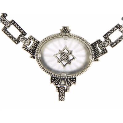 Custom Victorian Style Camphor Glass Diamond Chain - 18 inches - Sterling Silver - FC-662