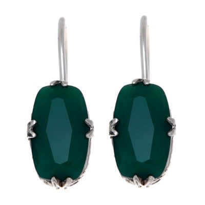 Green Onyx Filigree Earrings - Sterling Silver - FE-1-GR