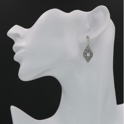Classic Art Deco Style Sterling Silver 5mm Semi Mount Filigree Earrings - FE-110-SEMI