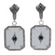 Antique Style Camphor Glass Earrings with Blue Sapphire Center in Fine Sterling Silver - FE-128-SR-S