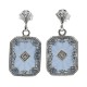 Art Deco Style Filigree Earrings Blue Pressed Glass Crystal Diamond Accents Sterling Silver - FE-371-BLUE