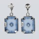Art Deco Style Filigree Earrings Blue Pressed Glass Crystal Diamond Accents Sterling Silver - FE-371-BLUE