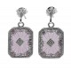 Art Deco Style Filigree Earrings Pink Pressed Glass Crystal Diamond Accents Sterling Silver - FE-371-PINK