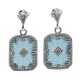 Art Deco Style Filigree Earrings Teal Pressed Glass Crystal Diamond Accents Sterling Silver - FE-371-TEAL