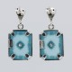 Art Deco Style Filigree Earrings Teal Pressed Glass Crystal Diamond Accents Sterling Silver - FE-371-TEAL