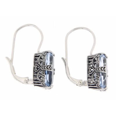 Blue Topaz Filigree Earrings - Sterling Silver - FE-1-BT
