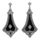 Art Deco Style Black Onyx Filigree Earrings with Diamond - Sterling Silver - FE-104-O