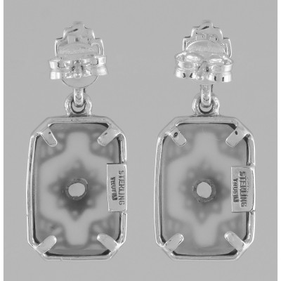 Victorian Style Camphor Glass / Diamond Filigree Earrings - Sterling Silver - FE-131-CR