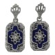 Victorian Style Blue Lapis and Diamond Filigree Earrings - Sterling Silver - FE-131-L