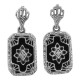 Victorian Style Black Onyx / Diamond Filigree Earrings - Sterling Silver - FE-131-O