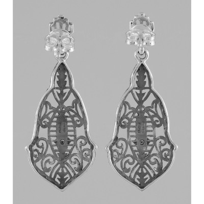 Victorian Style Diamond Filigree Drop Earrings - Sterling Silver - FE-137-D