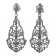 Victorian Style Diamond Filigree Drop Earrings - Sterling Silver - FE-137-D