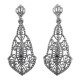 Sapphire Art Deco Style Filigree Drop Earrings - Sterling Silver - FE-137-S