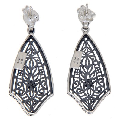 Filigree Earrings w/ Genuine Diamond Center - Sterling Silver - FE-138-D