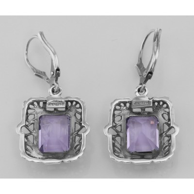 Art Deco Style 8 Carat TW Amethyst Filigree Earrings - Sterling Silver - FE-222-AM