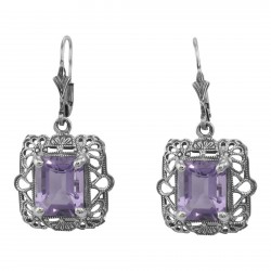 Art Deco Style 8 Carat TW Amethyst Filigree Earrings - Sterling Silver