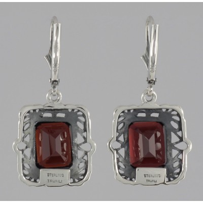 Victorian Style 8 Carat TW Red Garnet Filigree Earrings - Sterling Silver - FE-222-G