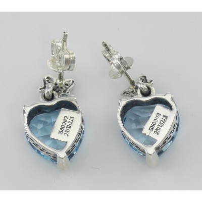 Beautiful Heart Shaped Blue Topaz Earrings - Sterling Silver - FE-243-BT