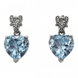Beautiful Heart Shaped Blue Topaz Earrings - Sterling Silver