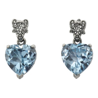 Beautiful Heart Shaped Blue Topaz Earrings - Sterling Silver - FE-243-BT