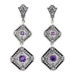 Art Deco Style Amethyst Two Tiered Earrings Sterling Silver