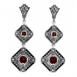 Art Deco Style Garnet Two Tiered Earrings Sterling Silver