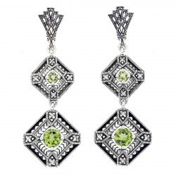 Art Deco Style Peridot Two Tiered Earrings Sterling Silver