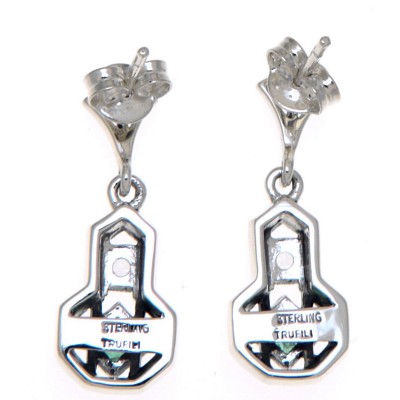 Art Deco Style Emerald and White Topaz Filigree Earrings - Sterling Silver - FE-365-E