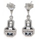 Art Deco Style London Blue Topaz and White Topaz Filigree Earrings - Sterling Silver - FE-365-LBT