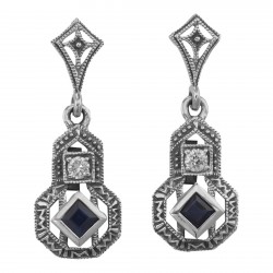 Sapphire and White Topaz Filigree Earrings - Sterling Silver
