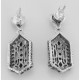 Art Deco Blue Sapphire and White Topaz Filigree Earrings - Sterling Silver - FE-366-S
