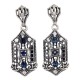 Art Deco Blue Sapphire and White Topaz Filigree Earrings - Sterling Silver - FE-366-S
