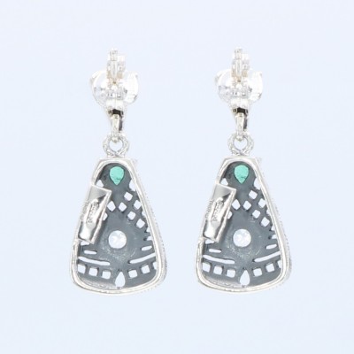 Art Deco Emerald and White Topaz Filigree Earrings - Sterling Silver - FE-367-E