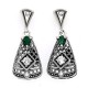 Art Deco Emerald and White Topaz Filigree Earrings - Sterling Silver - FE-367-E