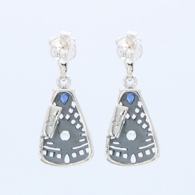 Art Deco Blue Sapphire and White Topaz Filigree Earrings - Sterling Silver - FE-367-S