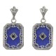 Filigree Blue Crystal / Sapphire Art Deco Earrings - Sterling Silver - FE-372-BLUE-S