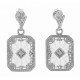 Art Deco Sunray Camphor Glass Genuine Diamond Filigree Earrings Sterling Silver - FE-372-SR-D