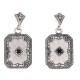 Art Deco Sunray Camphor Glass Sapphire Diamond Filigree Earrings Sterling Silver - FE-372-SR-S
