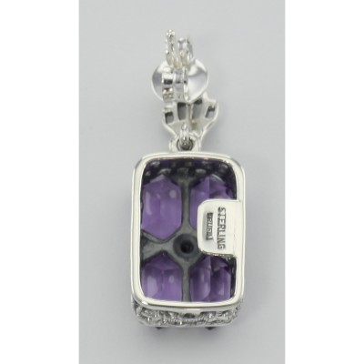 Art Deco Style Amethyst w/ Diamond Earrings - Sterling Silver - FE-376-AM