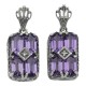 Art Deco Style Amethyst w/ Diamond Earrings - Sterling Silver - FE-376-AM