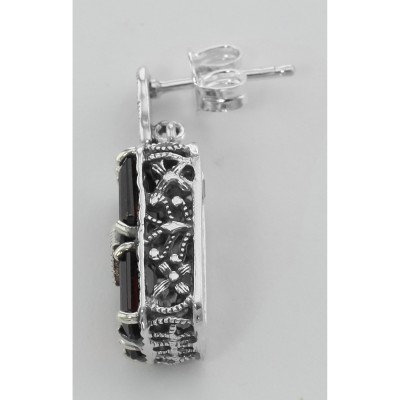 Art Deco Style Garnet and Diamond Earrings - Sterling Silver - FE-376-G