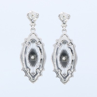 Sunray Camphor Glass and Jet Genuine Diamond Filigree Earrings Sterling Silver - FE-389-SRJ