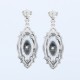 Sunray Camphor Glass and Jet Genuine Diamond Filigree Earrings Sterling Silver - FE-389-SRJ
