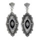 Sunray Camphor Glass and Jet Genuine Diamond Filigree Earrings Sterling Silver - FE-389-SRJ