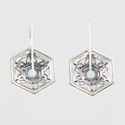Art Deco Style Blue Topaz Filigree Earrings - Sterling Silver - FE-281-BT