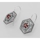 Art Deco Style Red Garnet Filigree Earrings - Sterling Silver - FE-281-G