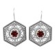 Art Deco Style Red Garnet Filigree Earrings - Sterling Silver - FE-281-G